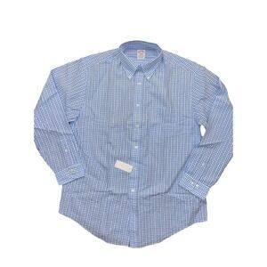 NWT Brooks Brothers Madison Fit Blue White Classic Gingham Check Cotton Large